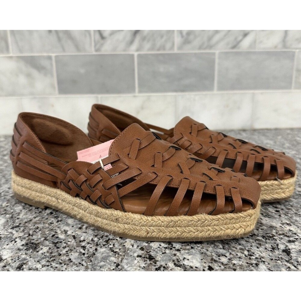 Sam & Libby Womens 7 Brown Espadrille Loafers Woven Huarache Square Toe Flat NEW